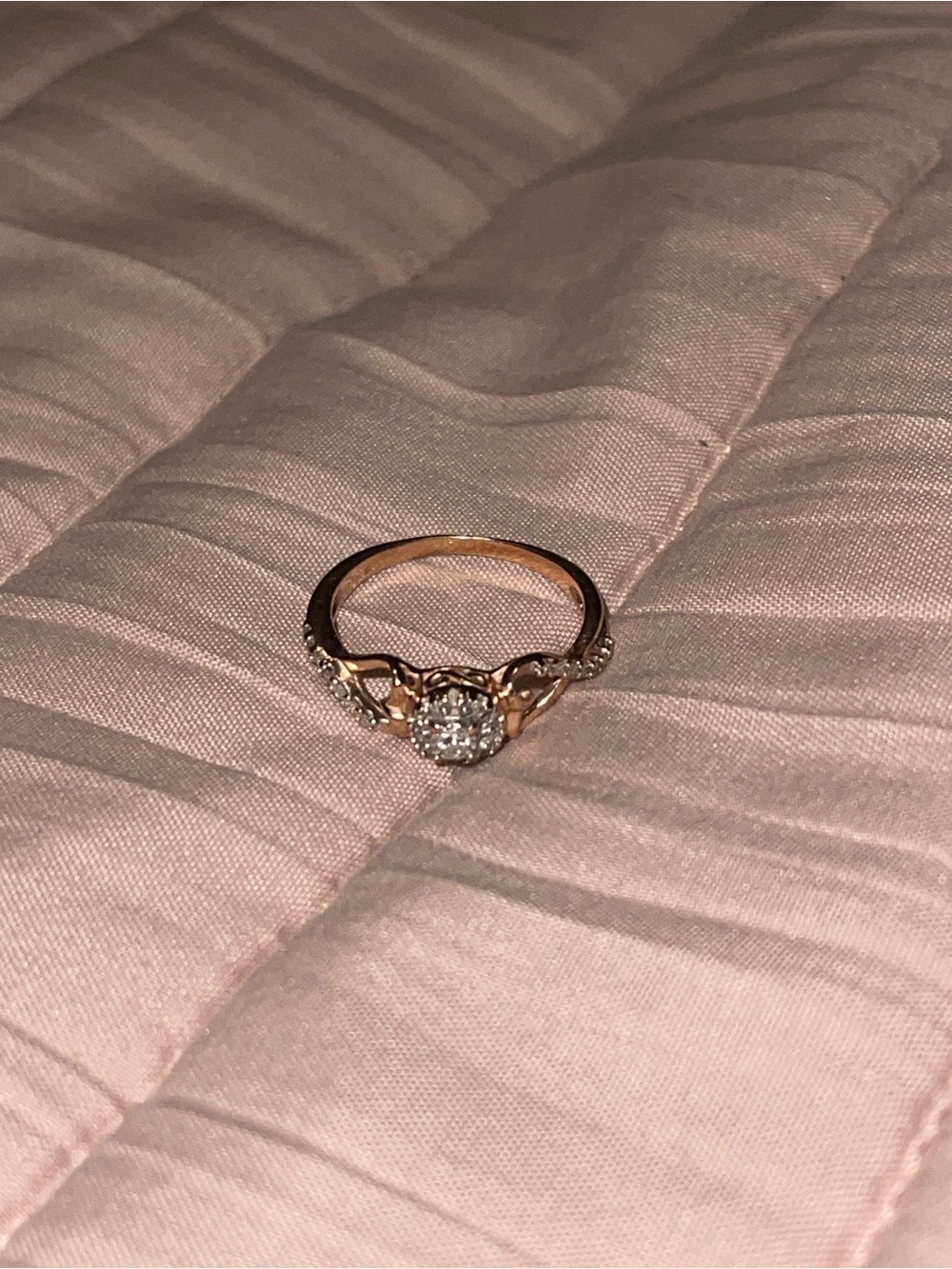 Diamond Heart Sides Halo Promise Ring 1/6
ct tw 10K Rose Gold